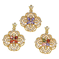 Cubic Zirconia Brass Pendants, with Crystal, Flower, plated, with cubic zirconia & faceted nickel, lead & cadmium free Approx 