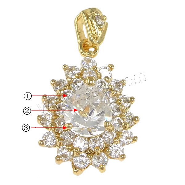 Crystal Brass Pendants, with Crystal, Teardrop, plated, with cubic zirconia & faceted, more colors for choice, nickel, lead & cadmium free, 16x23x6mm, Hole:Approx 2.5x5mm, Sold By PC