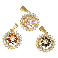 Cubic Zirconia Brass Pendants, Flat Round, plated, with cubic zirconia nickel, lead & cadmium free Approx 