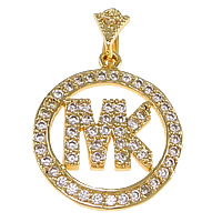 Cubic Zirconia Brass Pendants, Flat Round, plated, with cubic zirconia nickel, lead & cadmium free Approx 