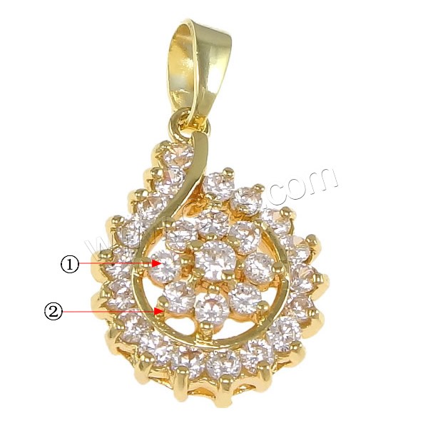 Cubic Zirconia Brass Pendants, Teardrop, plated, with cubic zirconia, more colors for choice, nickel, lead & cadmium free, 18x25x8mm, Hole:Approx 4x7mm, Sold By PC