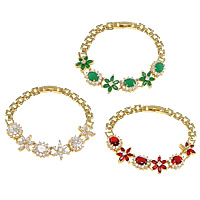 Cubic Zirconia Brass Bracelets, with Crystal, Flower, real gold plated, with cubic zirconia & faceted nickel, lead & cadmium free   Approx 7.5 Inch 