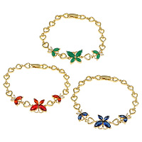 Cubic Zirconia Brass Bracelets, with Crystal, Butterfly, real gold plated, heart chain & with cubic zirconia & faceted nickel, lead & cadmium free   Approx 8 Inch 