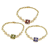 Cubic Zirconia Brass Bracelets, with Crystal, Flower, real gold plated, with cubic zirconia & faceted nickel, lead & cadmium free   Approx 8 Inch 