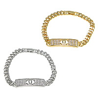Cubic Zirconia Brass Bracelets, plated, curb chain & with cubic zirconia nickel, lead & cadmium free  Approx 7.5 Inch 