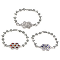 Cubic Zirconia Brass Bracelets, with Crystal, Flower, platinum plated, heart chain & with cubic zirconia nickel, lead & cadmium free  Approx 7.5 Inch 
