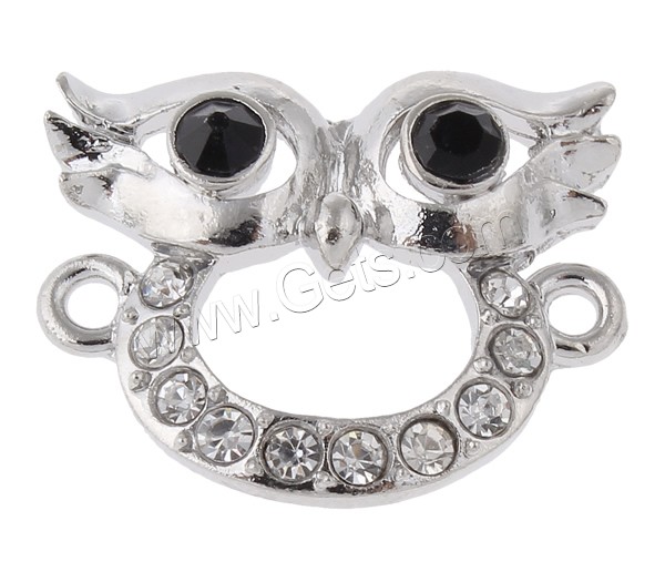 Animal Zinc Alloy Connector, Owl, plated, with rhinestone & 1/1 loop, more colors for choice, nickel, lead & cadmium free, 22x18x4mm, Hole:Approx 2mm, Sold By PC