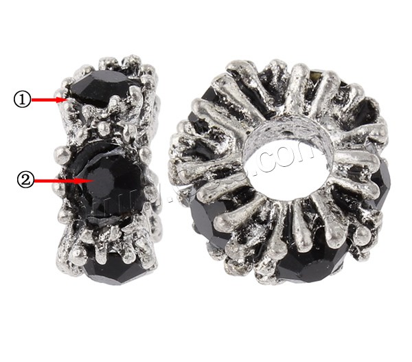 Wave Rondelle Rhinestone Spacer, Zinc Alloy, Donut, plated, with rhinestone, more colors for choice, nickel, lead & cadmium free, 14x12.5x7mm, Hole:Approx 5mm, Sold By PC