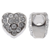 Rhinestone Zinc Alloy European Beads, Heart, plated, without troll & with rhinestone lead & cadmium free Approx 4.5mm 