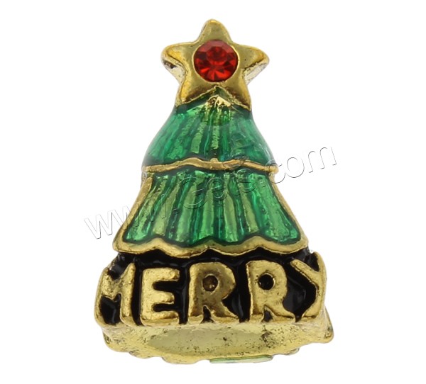 European Christmas Beads, Zinc Alloy, Christmas Tree, word Merry Christmas, plated, Christmas jewelry & without troll & enamel & with rhinestone, more colors for choice, nickel, lead & cadmium free, 11x16x9mm, Hole:Approx 4.5mm, Sold By PC