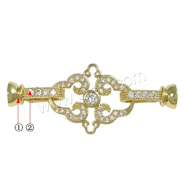 Brass Fold Over Clasp, Flower, plated, with end cap & micro pave cubic zirconia, more colors for choice, 39mm, 19x16x2mm, 13x6x6mm, Hole:Approx 4mm, Sold By PC