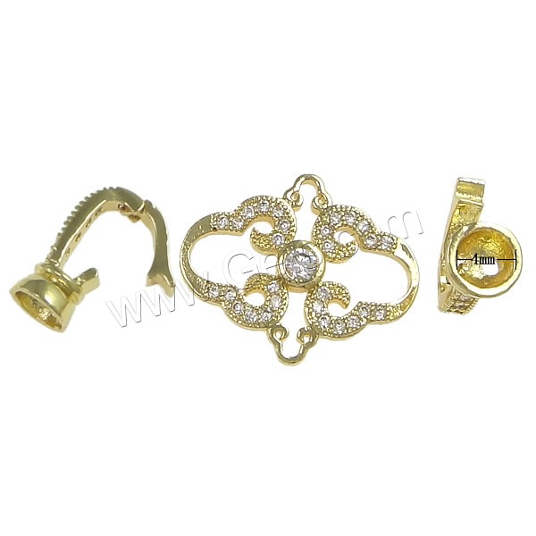 Brass Fold Over Clasp, Flower, plated, with end cap & micro pave cubic zirconia, more colors for choice, 39mm, 19x16x2mm, 13x6x6mm, Hole:Approx 4mm, Sold By PC