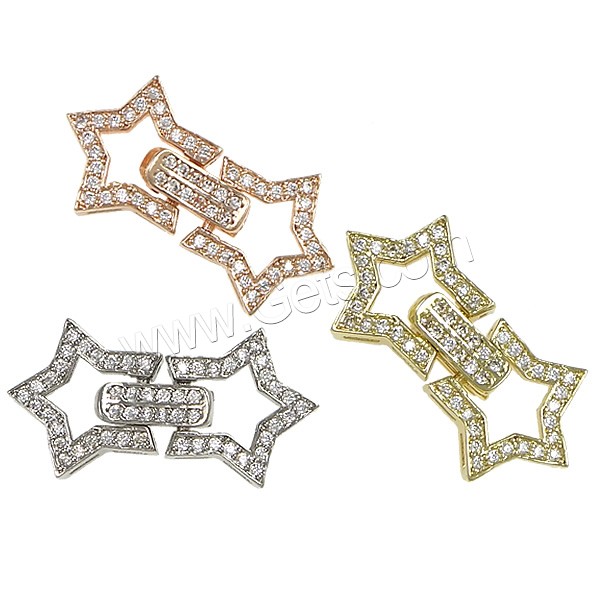 Brass Fold Over Clasp, Star, plated, micro pave cubic zirconia, more colors for choice, 26mm, 17x13x6mm, 13x13x3mm, Sold By PC