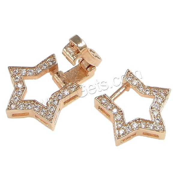 Brass Fold Over Clasp, Star, plated, micro pave cubic zirconia, more colors for choice, 26mm, 17x13x6mm, 13x13x3mm, Sold By PC