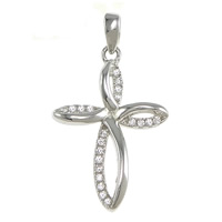 Cubic Zirconia Micro Pave Sterling Silver Pendant, 925 Sterling Silver, Cross, plated, micro pave cubic zirconia Approx 