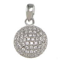 Cubic Zirconia Micro Pave Sterling Silver Pendant, 925 Sterling Silver, Flat Round, plated, micro pave cubic zirconia Approx 