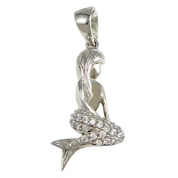 Cubic Zirconia Micro Pave Sterling Silver Pendant, 925 Sterling Silver, Mermaid, plated, micro pave cubic zirconia Approx 