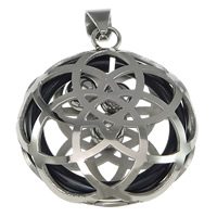 Stainless Steel Hollow Pendant, 304 Stainless Steel, with Rubber, Flat Round, original color Approx 