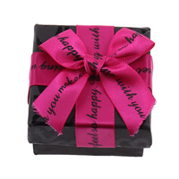 Cardboard Ring Box, with Sponge & Satin Ribbon, Square, with heart pattern & with letter pattern, black 