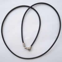 Rubber Necklace Cord, zinc alloy lobster clasp, platinum color plated, black, 2mm Approx 17 Inch 