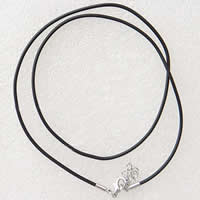 Резиновое ожерелья, Резинка, с железный цепи, латунь Замок-карабин, с 1.5Inch наполнитель цепи, Платиновое покрытие платиновым цвет, черный, 1.5mm, длина:Приблизительно 18.5 дюймовый, продается Strand