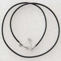 Резиновое ожерелья, Резинка, с железный цепи, латунь Замок-карабин, с 1.5Inch наполнитель цепи, Платиновое покрытие платиновым цвет, черный, 2mm, длина:Приблизительно 19 дюймовый, продается Strand
