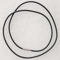 Резиновое ожерелья, Резинка, латунь Замочек 'штык', Платиновое покрытие платиновым цвет, черный, 2mm, длина:Приблизительно 18.5 дюймовый, продается Strand