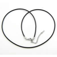 Rubber Necklace Cord, 316 stainless steel lobster clasp, with 1.6Inch extender chain, black, 2mm Approx 18 Inch 