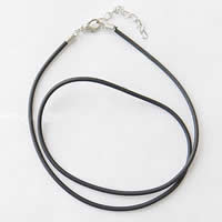 Rubber Necklace Cord, zinc alloy lobster clasp, with 1.5Inch extender chain, platinum color plated, black, 2mm Approx 17 Inch 