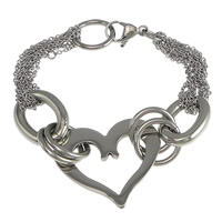 Stainless Steel Chain Bracelets, 304 Stainless Steel, Heart, oval chain & multi-strand, original color  Approx 6.5 Inch 