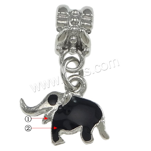 Zinc Alloy European Pendants, Elephant, plated, without troll & enamel, more colors for choice, nickel, lead & cadmium free, 23mm, 15x12x4mm, 6x11x7mm, Hole:Approx 5mm, Sold By PC