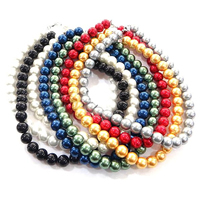 Collier de perles de verre, perle de verre, laiton fermoir, Rond, Placage de couleur platine, couleurs mélangées, 12mm Environ 17 pouce Vendu par lot