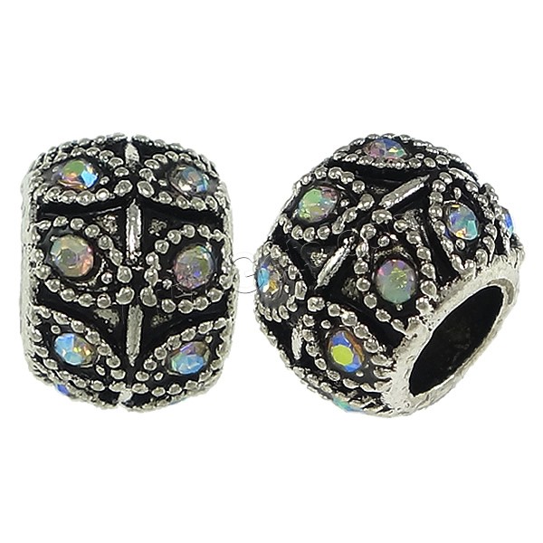 Rhinestone Zinc Alloy European Beads, Drum, plated, without troll & with rhinestone & blacken, more colors for choice, nickel, lead & cadmium free, 8x10mm, Hole:Approx 5mm, Sold By PC