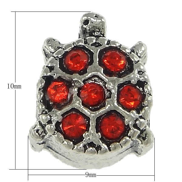 Rhinestone Zinc Alloy European Beads, Turtle, plated, without troll & with rhinestone & blacken, more colors for choice, nickel, lead & cadmium free, 9x10x8mm, Hole:Approx 4mm, Sold By PC