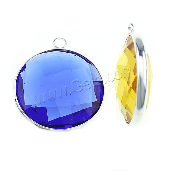 Glass Brass Pendants, with Glass, Flat Round, silver color plated, different size for choice & faceted, more colors for choice, Sold By PC