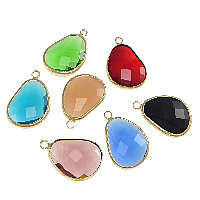 Glass Brass Pendants, with Glass, Teardrop, gold color plated & faceted Approx 2mm 