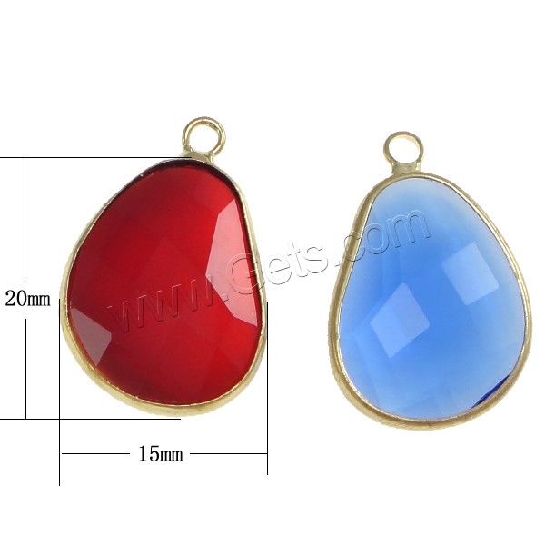 Glass Brass Pendants, with Glass, Teardrop, gold color plated, different size for choice & faceted, more colors for choice, Hole:Approx 2mm, Sold By PC