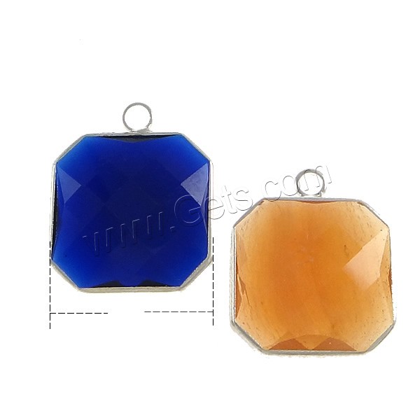 Glass Brass Pendants, with Glass, Square, silver color plated, different size for choice & faceted, more colors for choice, Hole:Approx 2mm, Sold By PC