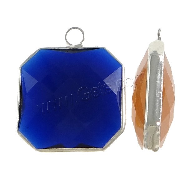 Glass Brass Pendants, with Glass, Square, silver color plated, different size for choice & faceted, more colors for choice, Hole:Approx 2mm, Sold By PC