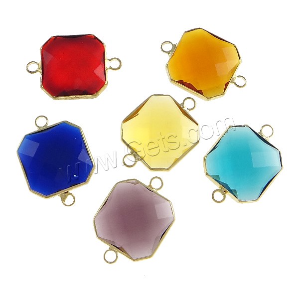 Glass Connector, Brass, with Glass, Square, gold color plated, different size for choice & faceted & 1/1 loop, more colors for choice, Hole:Approx 2mm, Sold By PC