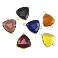 Glass Brass Pendants, with Glass, Triangle, gold color plated, faceted & 1/1 loop Approx 2mm 