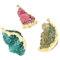 Natural Quartz Druzy Pendants, with brass bail, gold color plated, mixed - Approx 