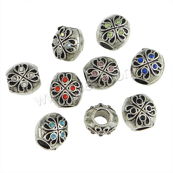 Rhinestone Zinc Alloy European Beads, Oval, plated, without troll & with rhinestone, more colors for choice, nickel, lead & cadmium free, 10x10x9mm, Hole:Approx 5mm, Sold By PC