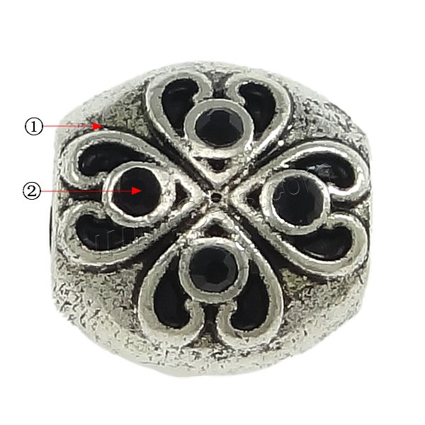 Rhinestone Zinc Alloy European Beads, Oval, plated, without troll & with rhinestone, more colors for choice, nickel, lead & cadmium free, 10x10x9mm, Hole:Approx 5mm, Sold By PC