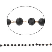 Кристаллы Вышитый бисером цепи, с Латунь, Круглая, граненый, цвет черного янтаря, 4mm продается м