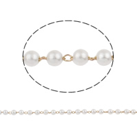 Kunststoff Perlen Perlen Kette, mit Messingkette, rund, weiß, 4mm, verkauft von m