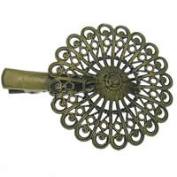 Alligator Hair Clip Findings, Iron, with brass setting, Flower, plated, hollow nickel, lead & cadmium free  