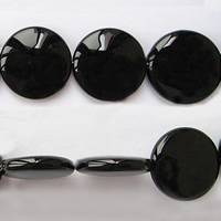 Бусины из натурального Черного Агата, Черный агат, Плоская круглая форма, натуральный отверстие:Приблизительно 1mm, длина:16 дюймовый, 20ПК/Strand, продается Strand
