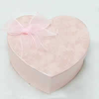 Cardboard Ring Box, with Etamine, Heart, with ribbon bowknot decoration 