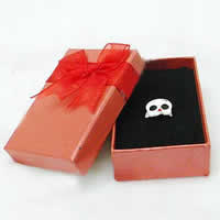 Cardboard Ring Box, with Etamine & Satin Ribbon, Rectangle, with ribbon bowknot decoration [